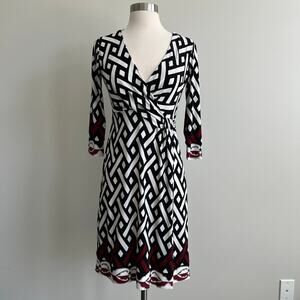 White House Black Market Faux Wrap Surplice Dress Lattice Dress Black White 0